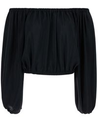 FEDERICA TOSI - Black Off-shoulder Top In Silk Blend Woman - Lyst