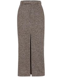 Brunello Cucinelli - Wool And Silk Mélange Diagonal Sartorial Pencil Skirt With Monili - Lyst