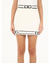 Dolce & Gabbana Knitted Mini Skirt With Dg Inlay - White