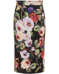 Dolce & Gabbana - Rose Garden Silk Charmeuse Longuette Skirt - Lyst