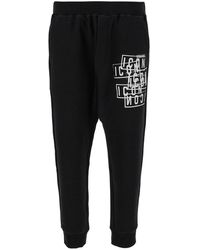 DSquared² - Black Jogger Pants With Icon Logo Print In Cotton Man - Lyst