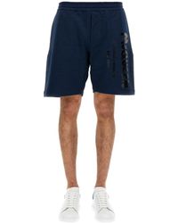 Mens Clothing Shorts Bermuda shorts Save 14% Alexander McQueen Mansm E Cotton Bermuda Shorts With Logo Print in Blue for Men 