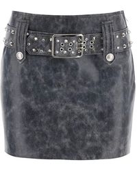 Alessandra Rich - Leather Mini Skirt With Belt And Appliques - Lyst