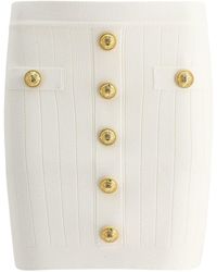 Balmain - Knit Short Skirt With Gold Buttons - Lyst