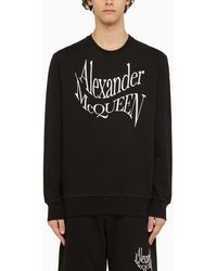Alexander McQueen - Alexander Mc Queen Black Crewneck Sweatshirt With Distorted Logo - Lyst