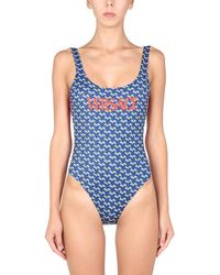 Versace One Piece Swimsuit With Greek Print - Blue