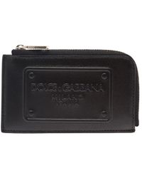 Dolce & Gabbana - Black Card-holder With Tonal Logo Plaque In Smooth Leather Man - Lyst