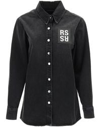 Raf Simons Denim Shirt With Logo Patch M Cotton,denim - Black