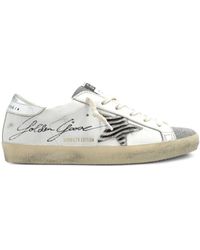 Golden Goose - "Super Star" Leather Upper With Signature Crystal Toe And Tongue Zebra Horsy Star Laminated Heel Shoes - Lyst
