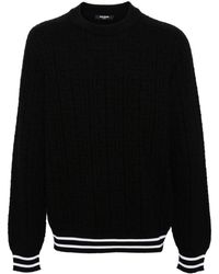 Balmain - Merino Wool Sweater With Stripe Detail And Jacquard Pattern - Lyst