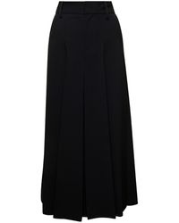 P.A.R.O.S.H. - Long Black Pleated Skirt With Belt Loops In Stretch Wool Woman - Lyst