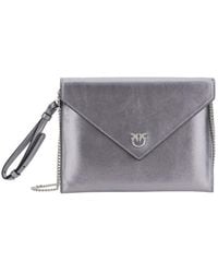 Pinko - Metallic Clutch Bag With Metal Plate And Love Birds Logo - Lyst