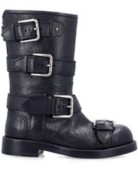 Dolce & Gabbana - Leather Biker Boots With Buckles - Lyst
