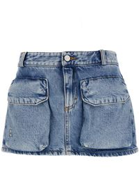 ICON DENIM - 'gio' Mini Blue Skirt With Patch Pockets In Cotton Denim Woman - Lyst