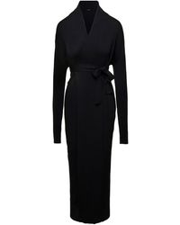 Balenciaga - Maxi Black Wrap Dress With Waist Belt In Silk Woman - Lyst