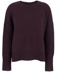 Lisa Yang - 'Mila' Bordeaux Sweater With Dropped Shoulders And Ribbed Trims - Lyst