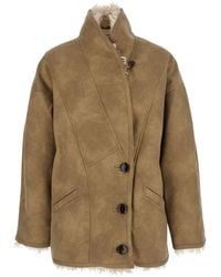 Isabel Marant - Shearling Coat With High Collar And Button Closure - Lyst