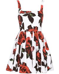 Alexander McQueen - Rose Print Flared Mini Dress - Lyst