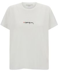 Stella McCartney - White Crewneck T-shirt With Embroidered Logo At The Front In Cotton Woman - Lyst