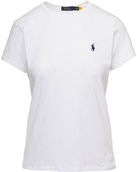 Polo Ralph Lauren - Crewneck T-shirt With Contrasting Logo Embrodery In Cotton Woman - Lyst