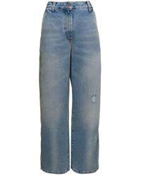 Palm Angels - Blue 'paris' Ripped Jeans With Wide Leg In Cotton Denim Woman - Lyst