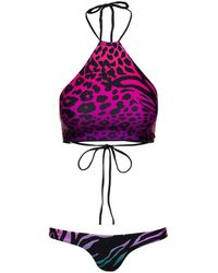 The Attico - Animal-print Bikini Set In Fuchsia Technical Fabric - Lyst