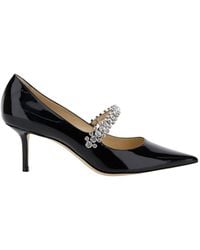 Jimmy Choo - 'bing Pump' Black Pumps With Crystal Strap In Patent Leather Woman - Lyst