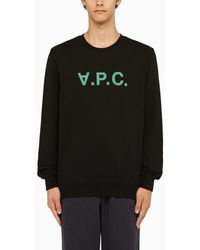 A.P.C. - Black Crewneck Sweatshirt With Green Logo - Lyst