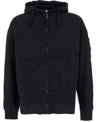 C.P. Company - Sweatshirt With Logo Plaque On The Sleeve And Google Detail On The Hood - Lyst