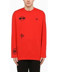 Fred Perry - Red Long Sleeves T Shirt With Prints - Lyst