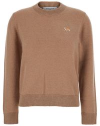 Maison Kitsuné - Crew Neck Sweater With Fox Patch On The Front In - Lyst