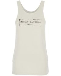 Maison Margiela - Top With Wide Neckline And Logo Printed On The Front - Lyst