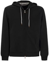 Brunello Cucinelli - Techno Cotton Interlock Zip-front Hooded Sweatshirt - Lyst