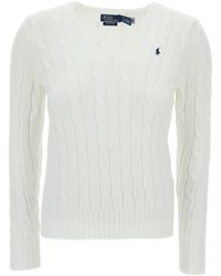 Polo Ralph Lauren - 'kimberly' White Cable-knit Pullover With Pony Embroidery In Cotton Woman - Lyst