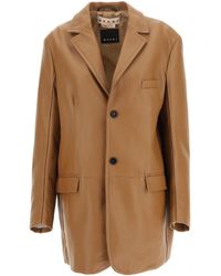 Marni Long Single-breasted Leather Blazer in Brown sport coats and suit jackets Womens Clothing Jackets Blazers 