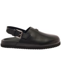 Dolce & Gabbana - Black Clogs With Buclkle And Logo Plaque In Smooth Leather Man - Lyst