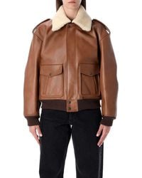 Saint Laurent - Leather Bomber Jacket With Shearling Collar - Lyst
