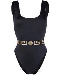 Versace Greca& Logo One-piece Swimsuit - Black