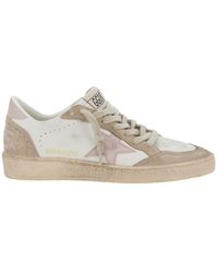 Golden Goose - 'Ballstar' Low Top Sneakers With Glittered Star Patch On The Side And Glittered Heel With Logo Lettering - Lyst