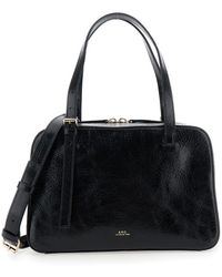 A.P.C. - 'virginie' Black Shoulder Bag With Removable Shoulder Strap And Front Logo In Leather Woman - Lyst