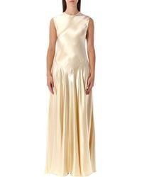 Alberta Ferretti - Ivory Satin Long Dress - Lyst
