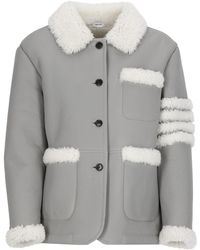 Thom Browne Leather Jacket in Gray | Lyst
