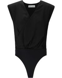 WEILI ZHENG - Black Satin Bodysuit - Lyst