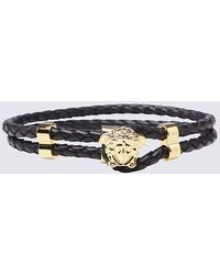 Versace - Black Leather And Gold-tone Metal Medusa Bracelet - Lyst