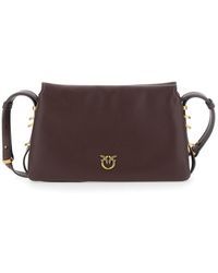 Pinko - Bordeaux Shoulder Bag With Love Birds Diamond Cut Plaque On The Front And Adjustable Shoulder Strap - Lyst