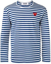 COMME DES GARÇONS PLAY Cotton Logo Long Sleeve Striped T-shirt - Blue