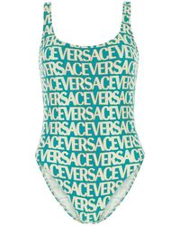 Versace - Turquoise And White Swimsuit - Lyst