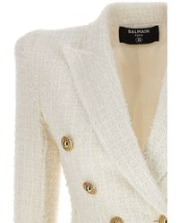 Balmain - Double-Breasted Tweed Blazer With Logo Buttons - Lyst