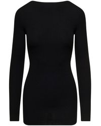 Rick Owens - Long Black Ribbed Top With Round Cut-out In Wool Woman - Lyst