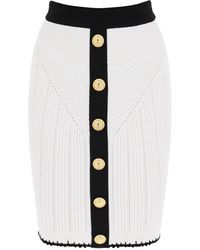 Balmain - Bicolor Knit Midi Skirt With Embossed Buttons - Lyst